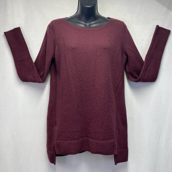 Loft Crew Neck Pullover Knit Sweater Women Medium Burgundy Side Slit Hem - Picture 1 of 12